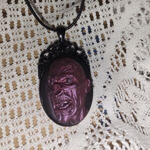Purple Zombie Monster Cameo In Black Metal Frame 16-18 Adjustable Cord Necklace